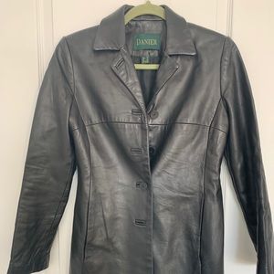 Danier Authentic Black Leather Jacket. Free Simon Chang Blue Handbag